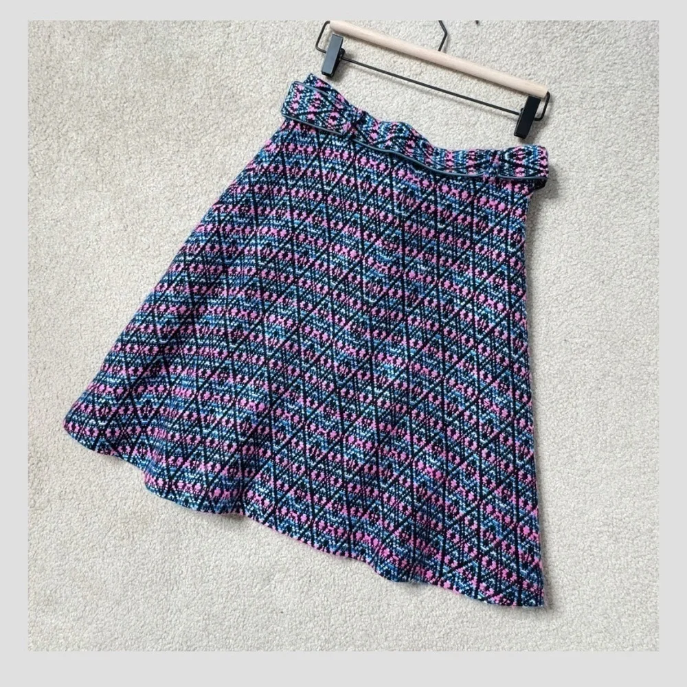 Matthew Williamson A- Line Skirt Detachable Belt Textured Fabric Pink Blue Print